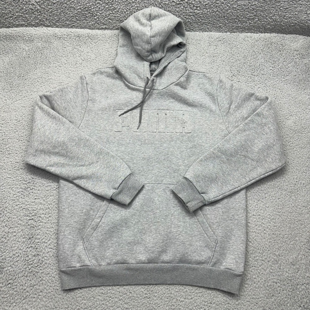 Puma 586850-03 Mens Large Gray Hoodie Embossed Logo Pullover Hooded Sweatshirt
